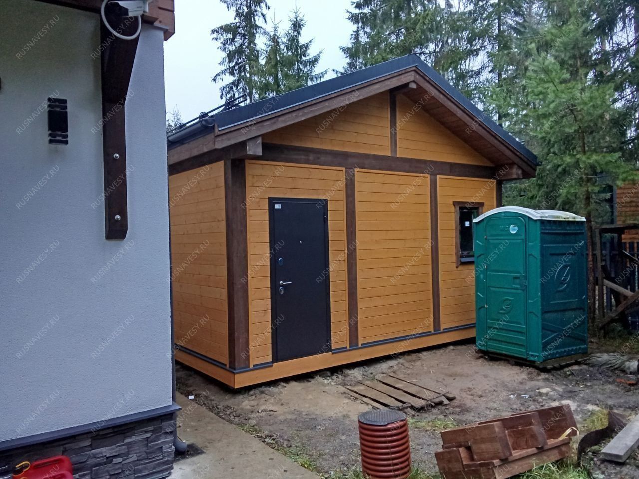 Навес для двух машин с хозблоком ЭДЕМ двускатный фото 3